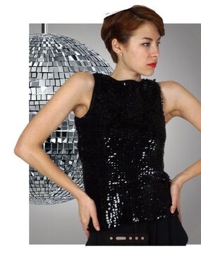 Vintage Black Knit Sequin Tank Top size small